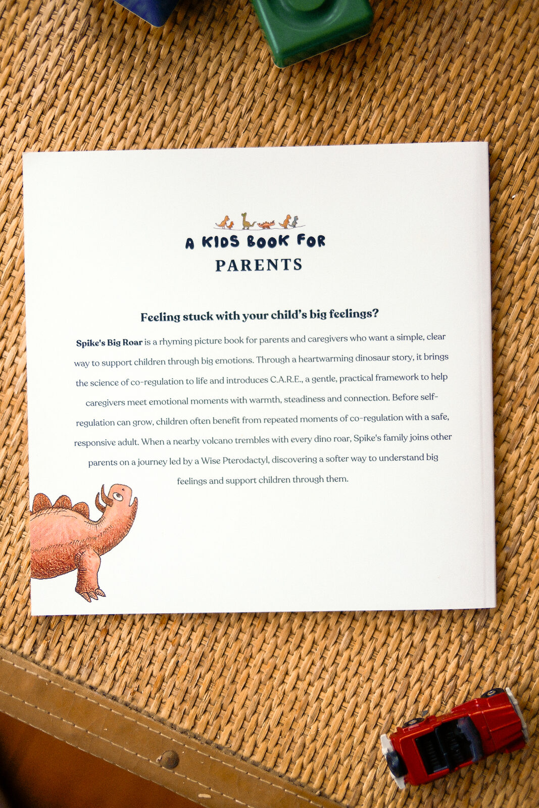 The back cover of Spike's Big Roar with its introduction for parents